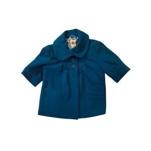 Tulle Teal Wool-Blend Short Sleeve Coat – XS